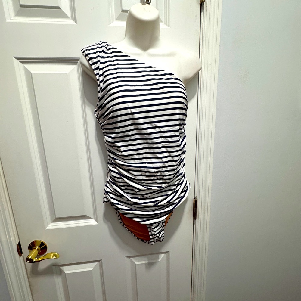 J.crew size 10 one shoulder striped one piece swimsuit